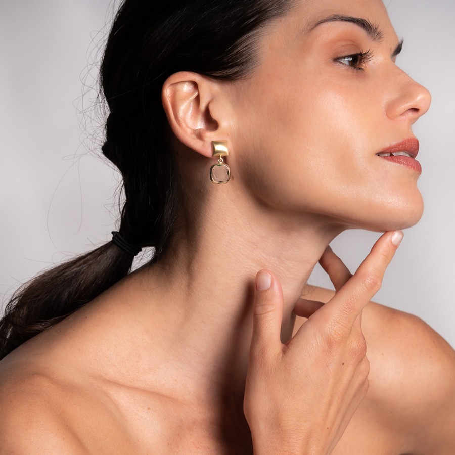 Aquaforte Gold Pale Green Stone Drop Earrings