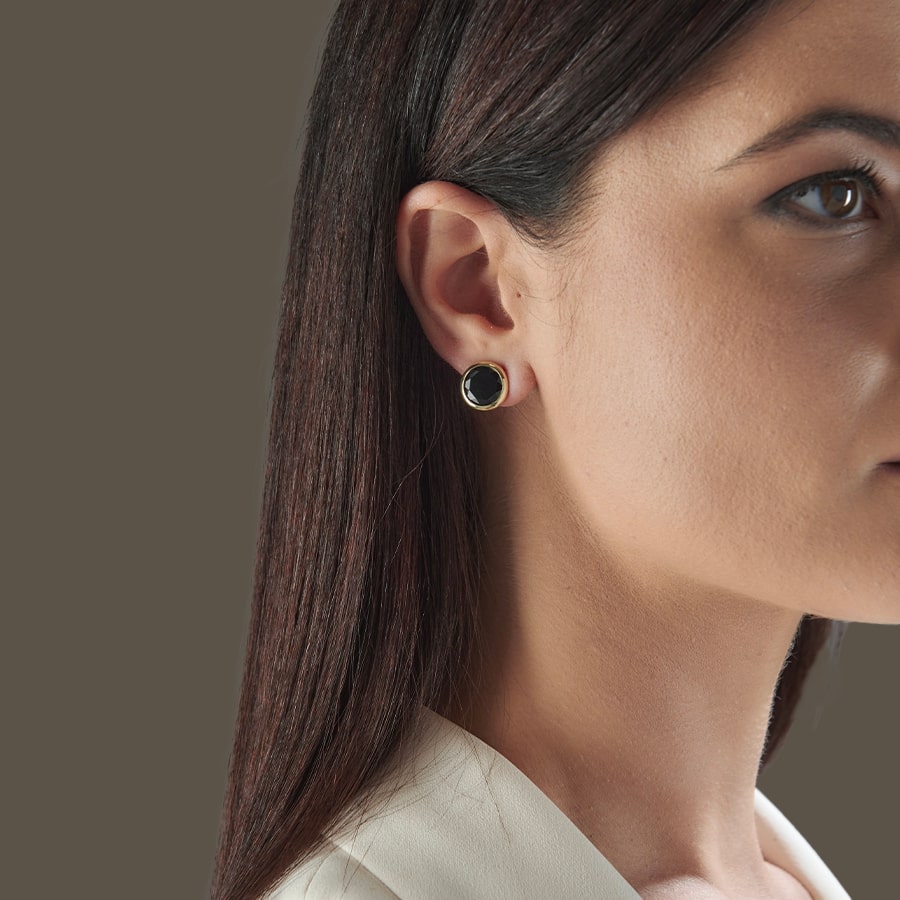 Aquaforte Gold Black Stud Earrings