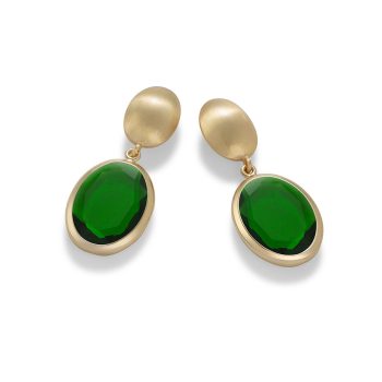 Aquaforte Gold Brushed Bottle Green Oval Drop Earrings