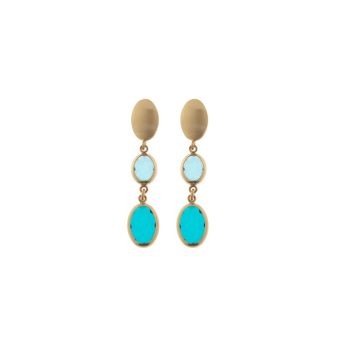 Aquaforte Brushed Gold Oval & Blue Drop Earrings