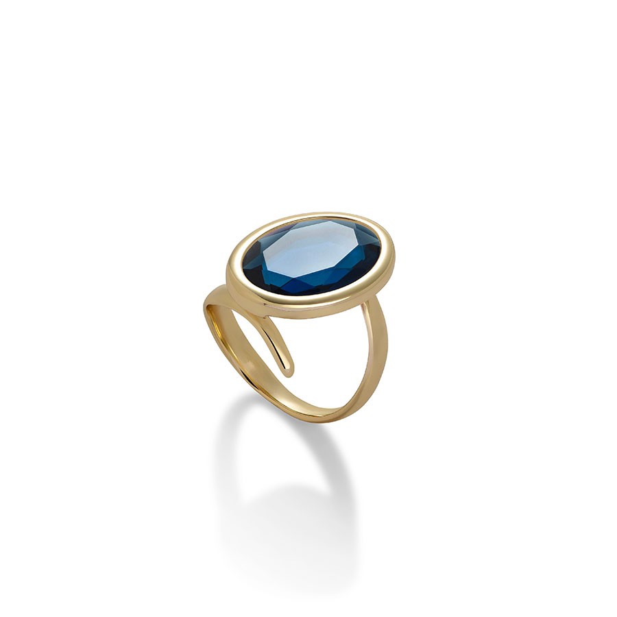 Aquaforte Adjustable Gold Blue Oval Ring