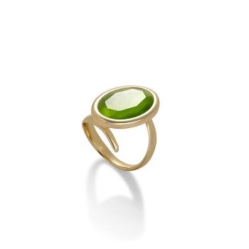 Aquaforte Adjustable Gold Green Oval Ring