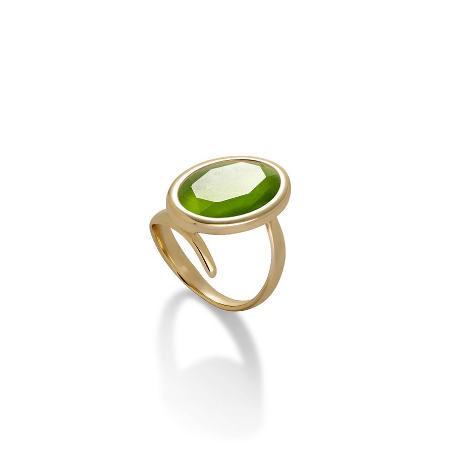 Aquaforte Adjustable Gold Green Oval Ring