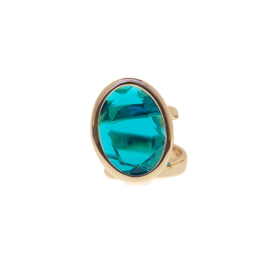 Aquaforte Adjustable Gold Blue Oval Ring