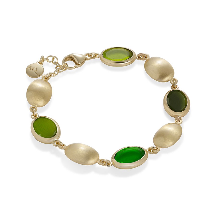 Aquaforte Brushed Gold & Green Oval Bracelet