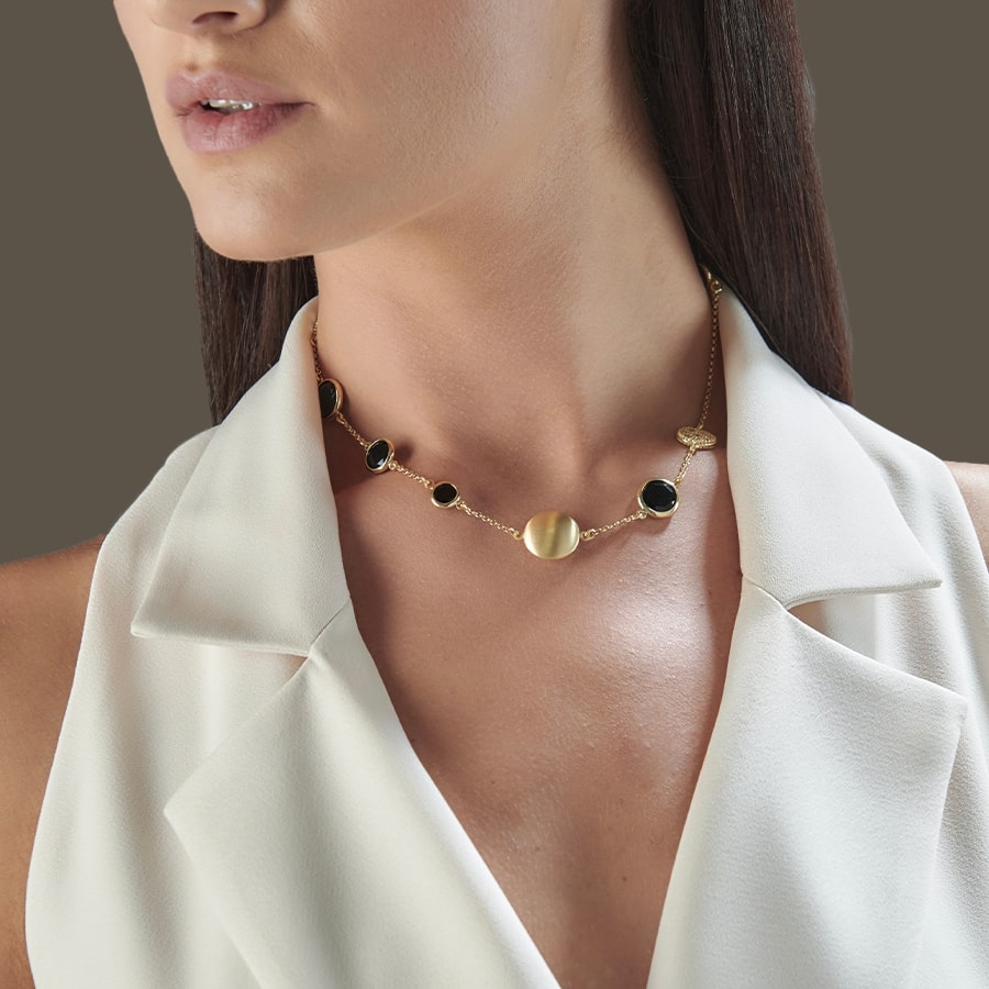 Aquaforte Gold Black & Cubic Zirconia Necklet