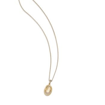 Aquaforte Gold Brush Pave Moon Disc Pendant