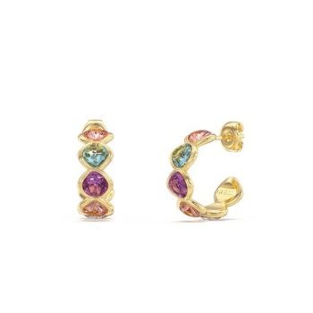 Guess Gold Coloured Stone Hoop Earrings