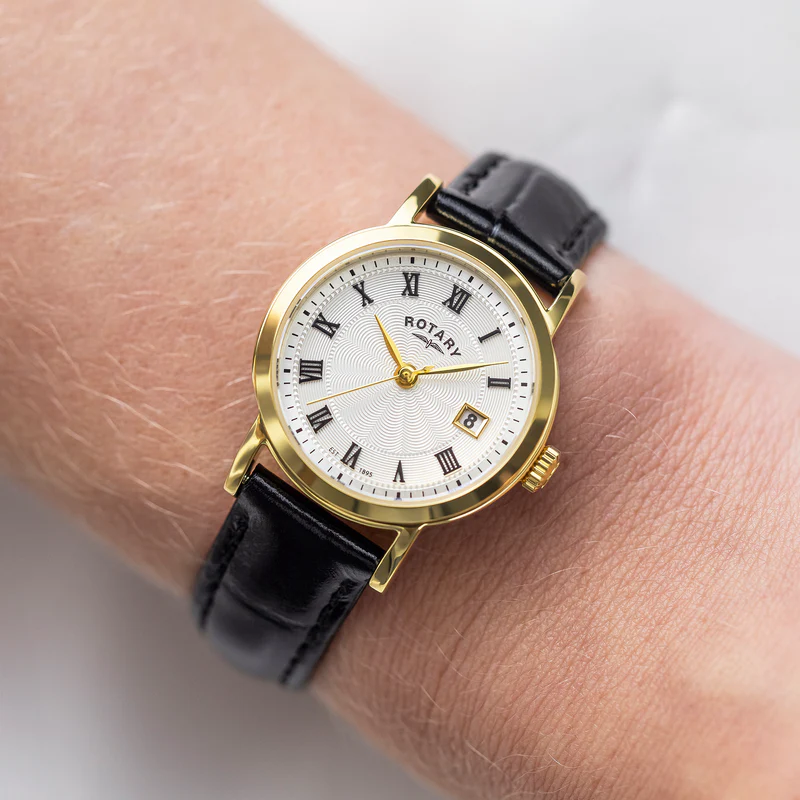 Rotary Ladies Black Leather Strap Heritage Watch
