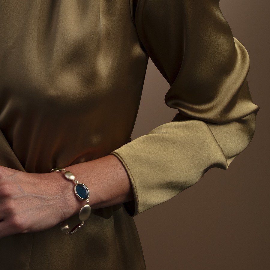 Aquaforte Brushed Gold and Multicolour Stone Bracelet