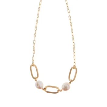 Aquaforte Gold Link and Pearl Necklace