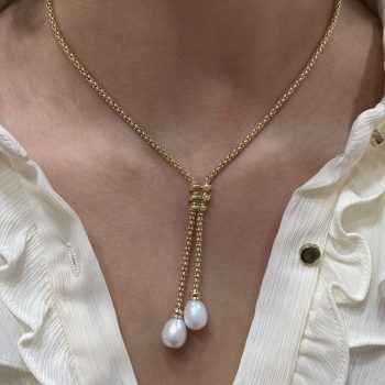 Sterling Silver Gold Plated Rope Double Pearl Necklet