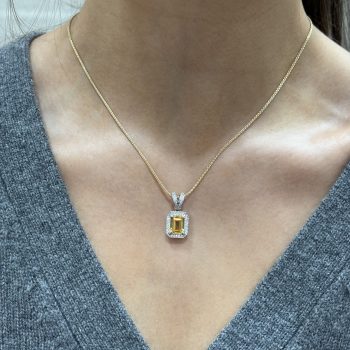 Sterling Silver Gold Plated Rectangular Created Citrine Pendant