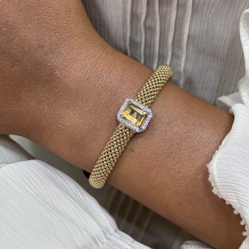 Sterling Silver Gold Plated Mesh Flex-It Bangle with Created Citrine Stone