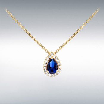 9ct Yellow Gold Cubic Zirconia Created Sapphire Teardrop Pendant
