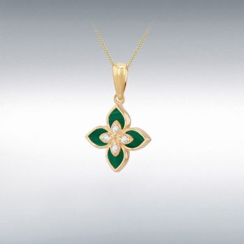 9ct Yellow Gold Malachite Flower Pendant