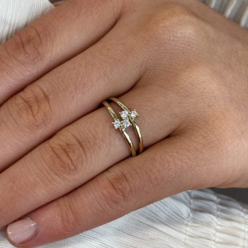 9ct Yellow Gold Double Row with 4 Cubic Zirconia Ring