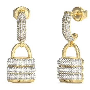 Guess Gold Crystal Lock Drop Earrings