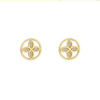 9ct Yellow Gold Clover Circle Surround Stud Earrings