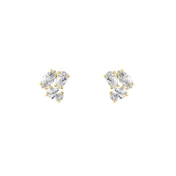 9ct Yellow Gold Baguette Cluster Stud Earrings