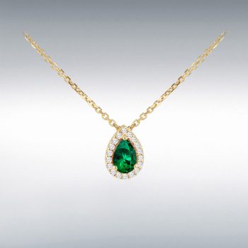 9ct Yellow Gold Cubic Zirconia Created Emerald Teardrop Pendant