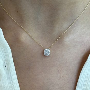 14ct Yellow Gold Lab Diamond Emerald Cut Halo Pendant