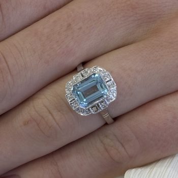 9ct White Gold Antique Style Blue Topaz & Diamond Ring