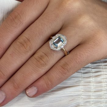 9ct Yellow Gold Antique Style Blue Topaz and Diamond Ring