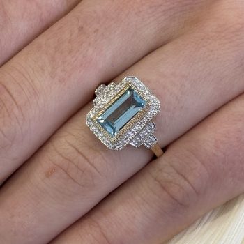 9ct Yellow Gold Antique Style Blue Topaz and Diamond Ring