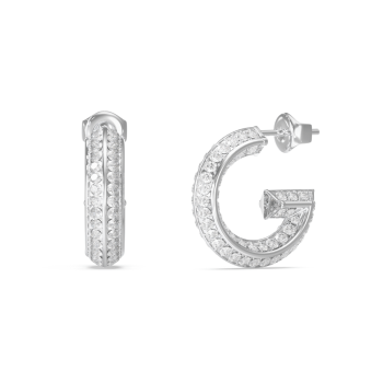 Guess Silver Crystal G Hoop Earrings