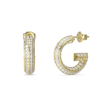 Guess Gold Crystal G Hoop Earrings