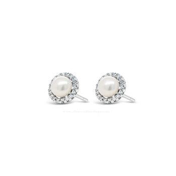 Sterling Silver Pearl and Cubic Zirconia Stud Earring