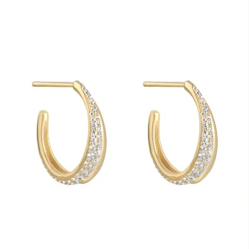 Sterling Silver Gold Plated Cubic Zirconia Half Hoop Earrings