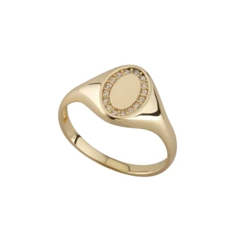 9ct Yellow Gold Cubic Zirconia Oval Signet Ring