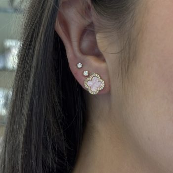 Absolute Gold Baby Pink Clover Stud Earrings