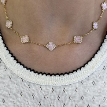 Absolute Gold Baby Pink Clover Necklace