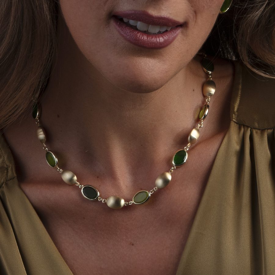 Aquaforte Gold and Green Oval Necklace