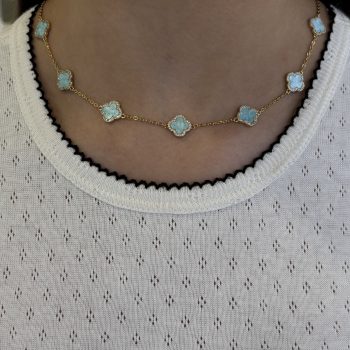 Absolute Gold Baby Blue Clover Necklace