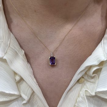 9ct Yellow Gold Amethyst and Diamond Pendant
