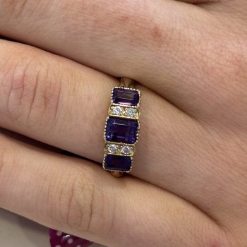 9ct Yellow Gold Diamond & Amethyst Ring