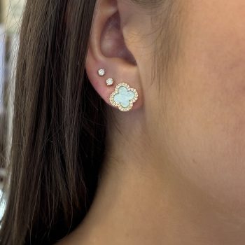 Absolute Gold Baby Blue Clover Stud Earrings