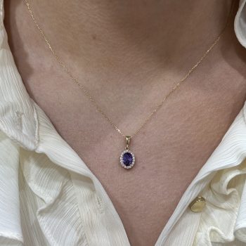 9ct Yellow Gold Oval Created Amethyst and Cubic Zirconia Pendant