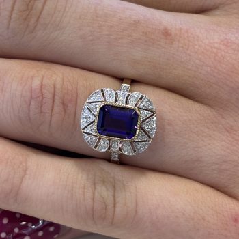9ct Yellow Gold Amethyst and Diamond Ring