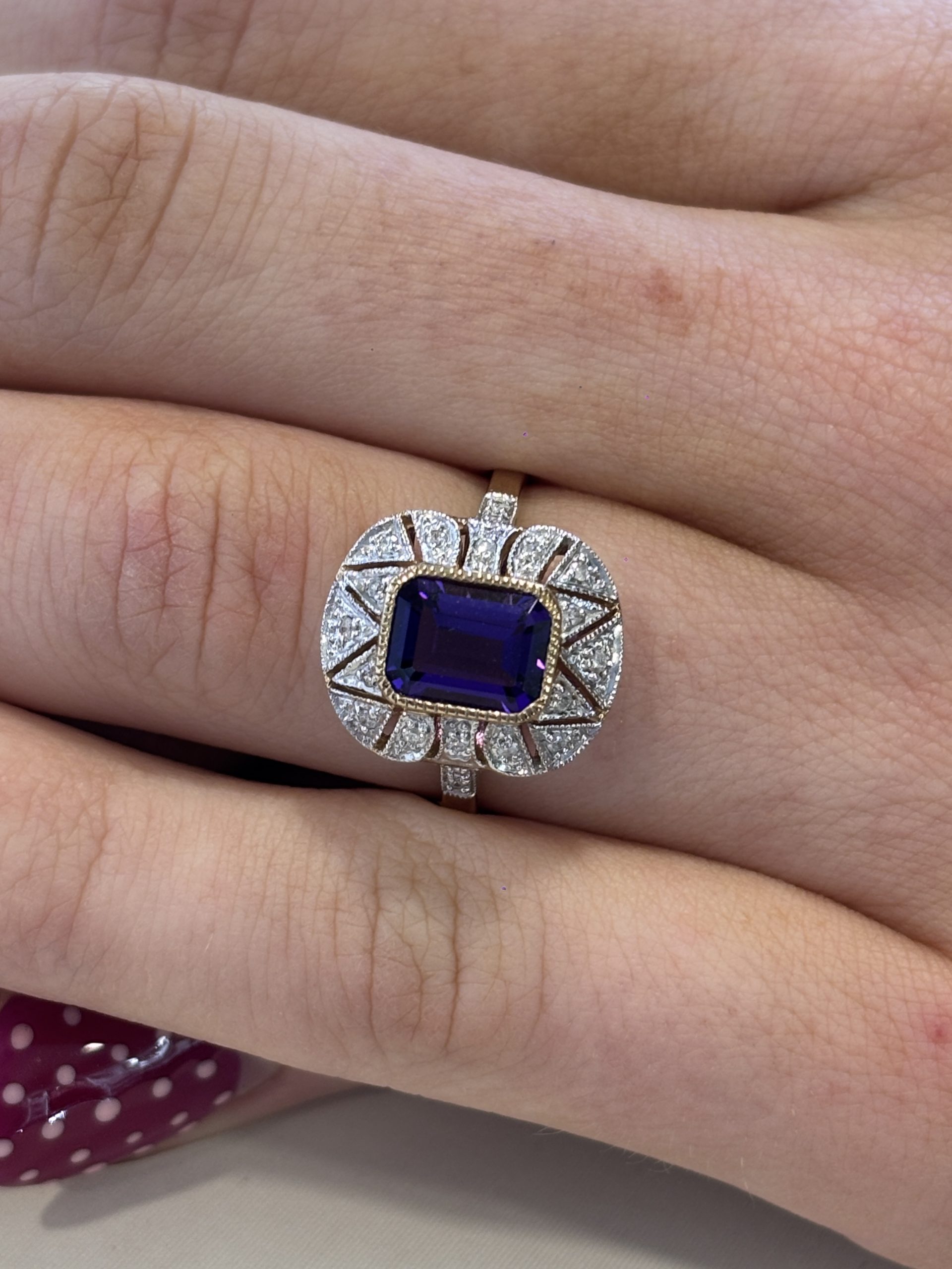 9ct Yellow Gold Amethyst and Diamond Ring