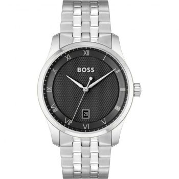 Boss Gents Silver Bracelet Strap Black Dial Watch