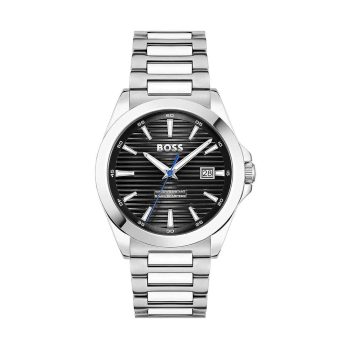 Boss Gents Silver Bracelet Textured Black Dial Watch