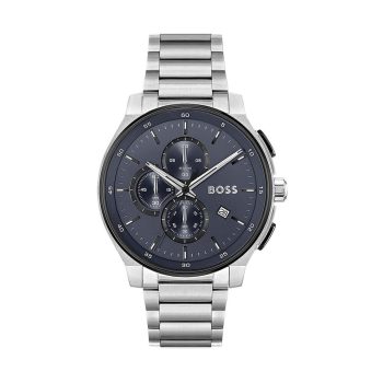 Boss Gents Silver Bracelet Black Dial Chronograph Watch