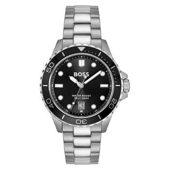 Boss Gents Silver Bracelet Black Dial Chronograph Watch