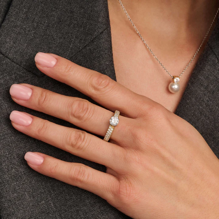 Ti Sento Milano Solitaire Ring with Pave Band