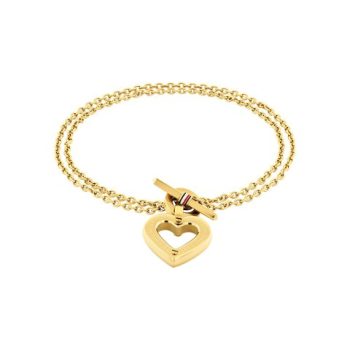 Tommy Hilfiger Ladies Gold Double Chain Heart Bracelet